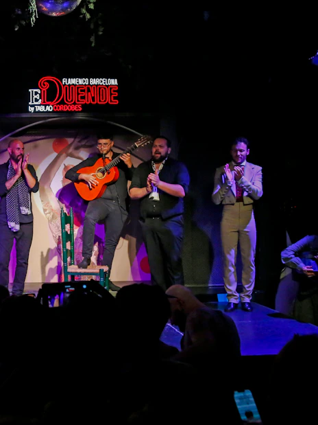 Flamenco performers on stage at El Duende by Tablao Cordobes in Barcelona.