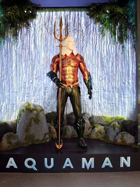 Aquaman statue display at Warner Bros. Studios Hollywood.