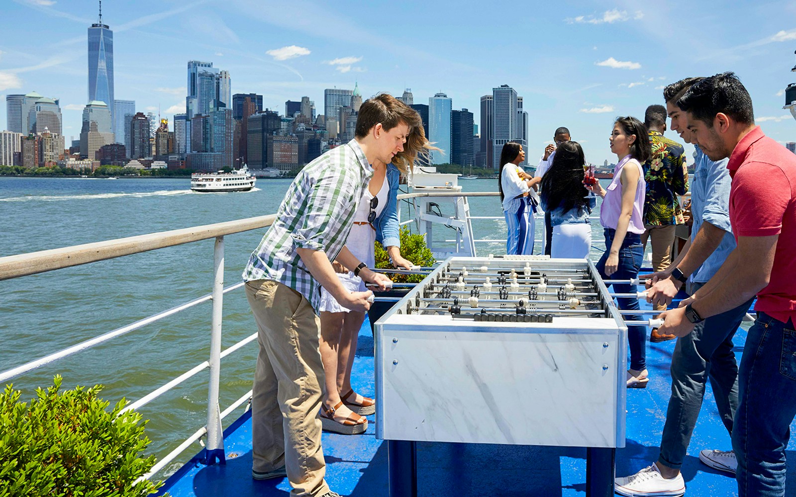 New York City skyline view from a Signature Dinner Cruise on the Hudson River.