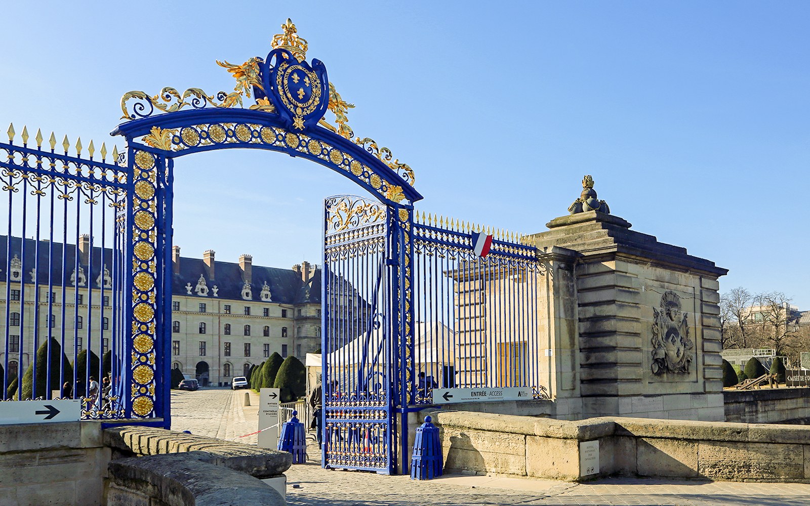 Entrance blue gate to Les Invalides, Paris, France.