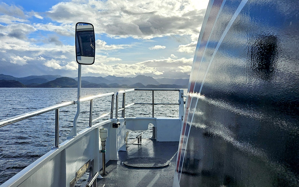 Fjordcruise deck view towards Lysefjord and Preikestolen, Norway.