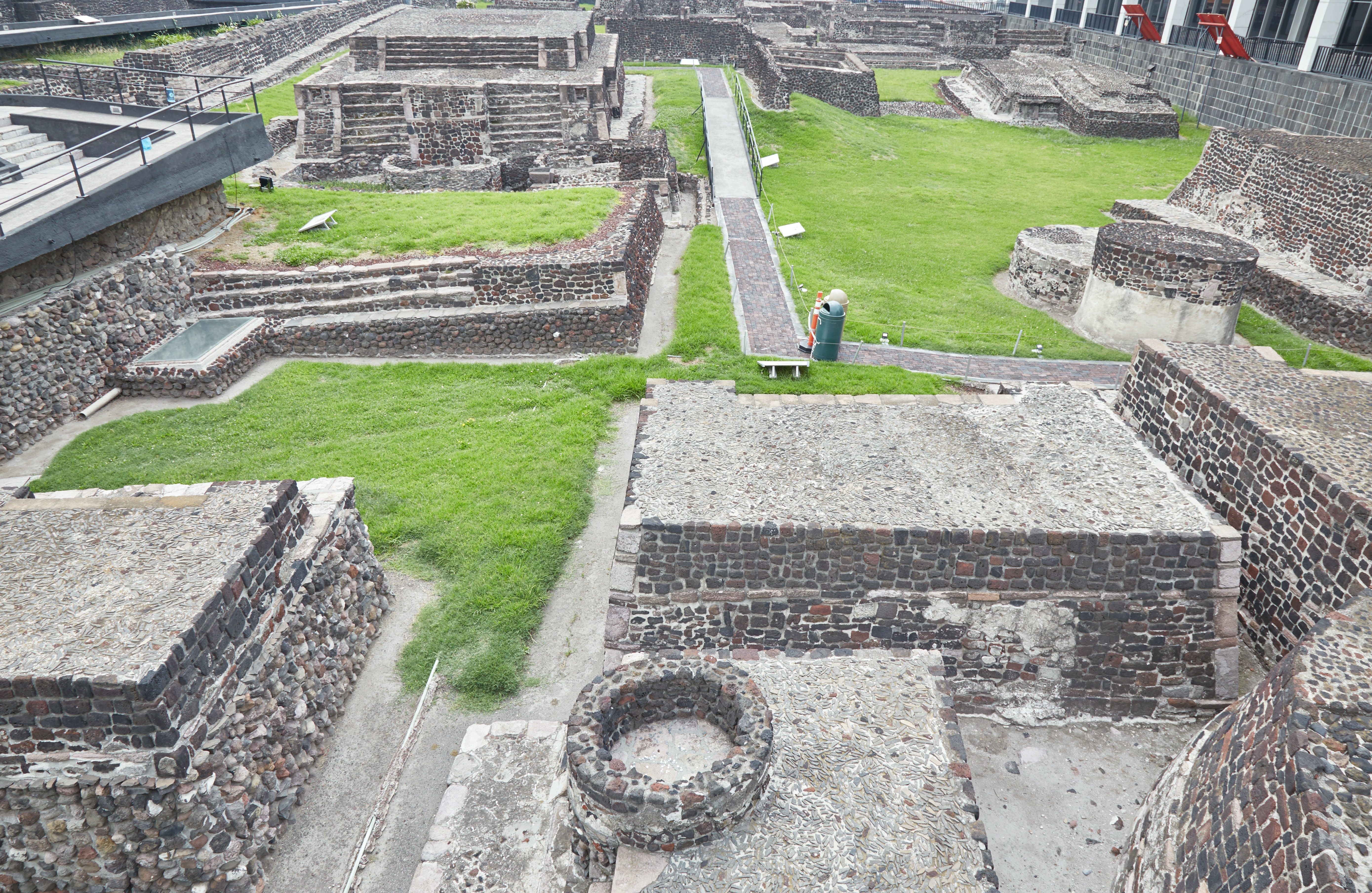 Tlatelolco Aztec ruins with stone structures and historical site in Mexico City.