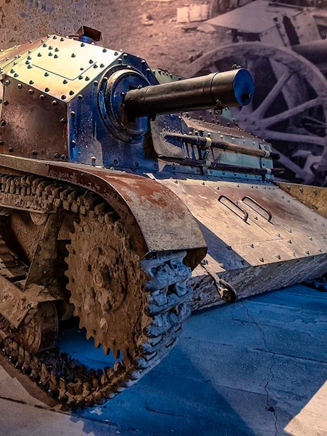 Tank display at the beginning of war exhibit in Oskar Schindler's Factory, Krakow.