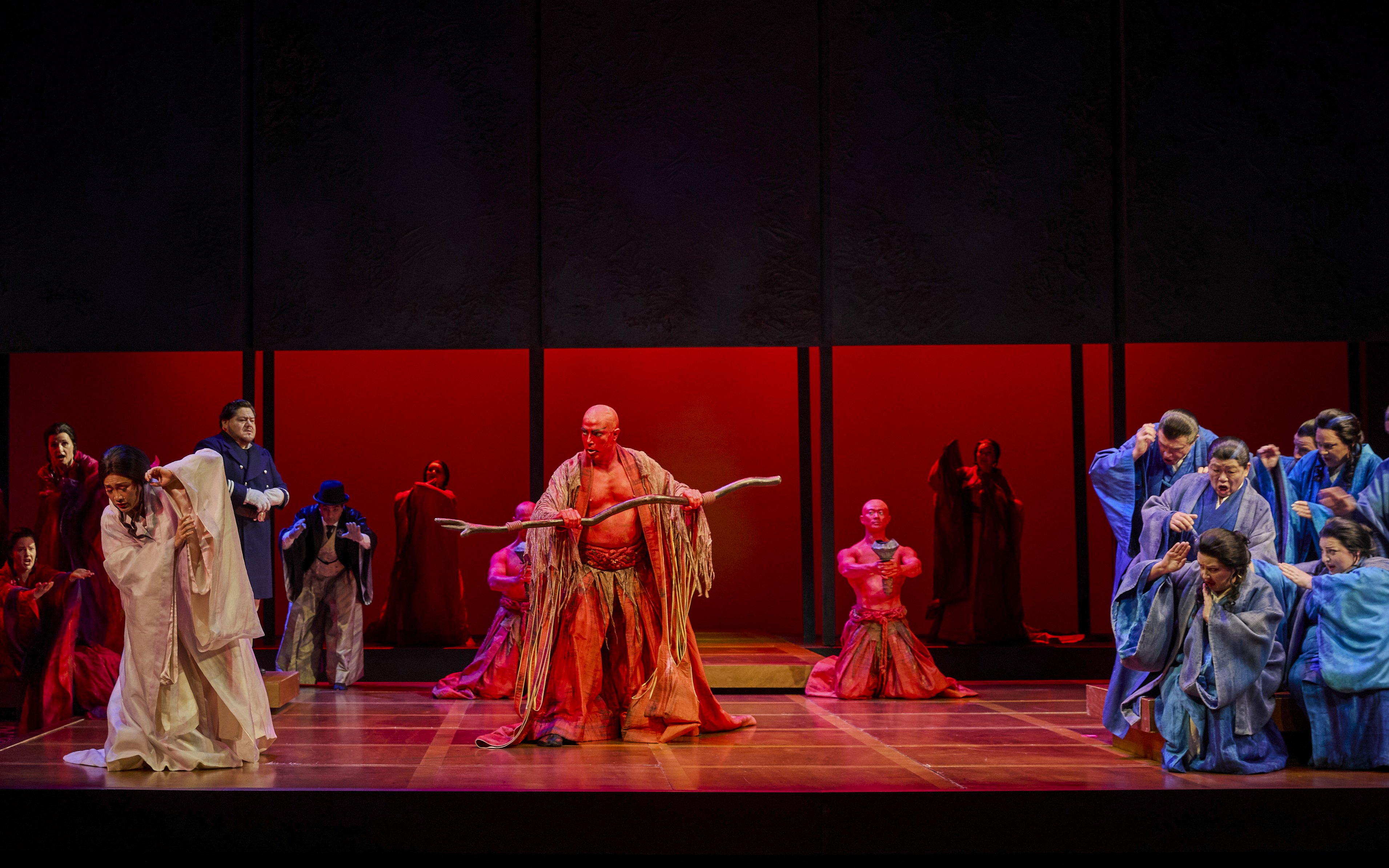 Stage performance of Madama Butterfly with actors in traditional costumes, Sydney.