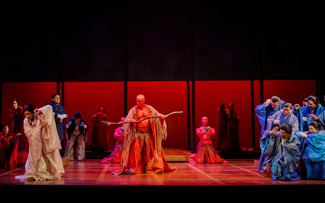 Stage performance of Madama Butterfly with actors in traditional costumes, Sydney.