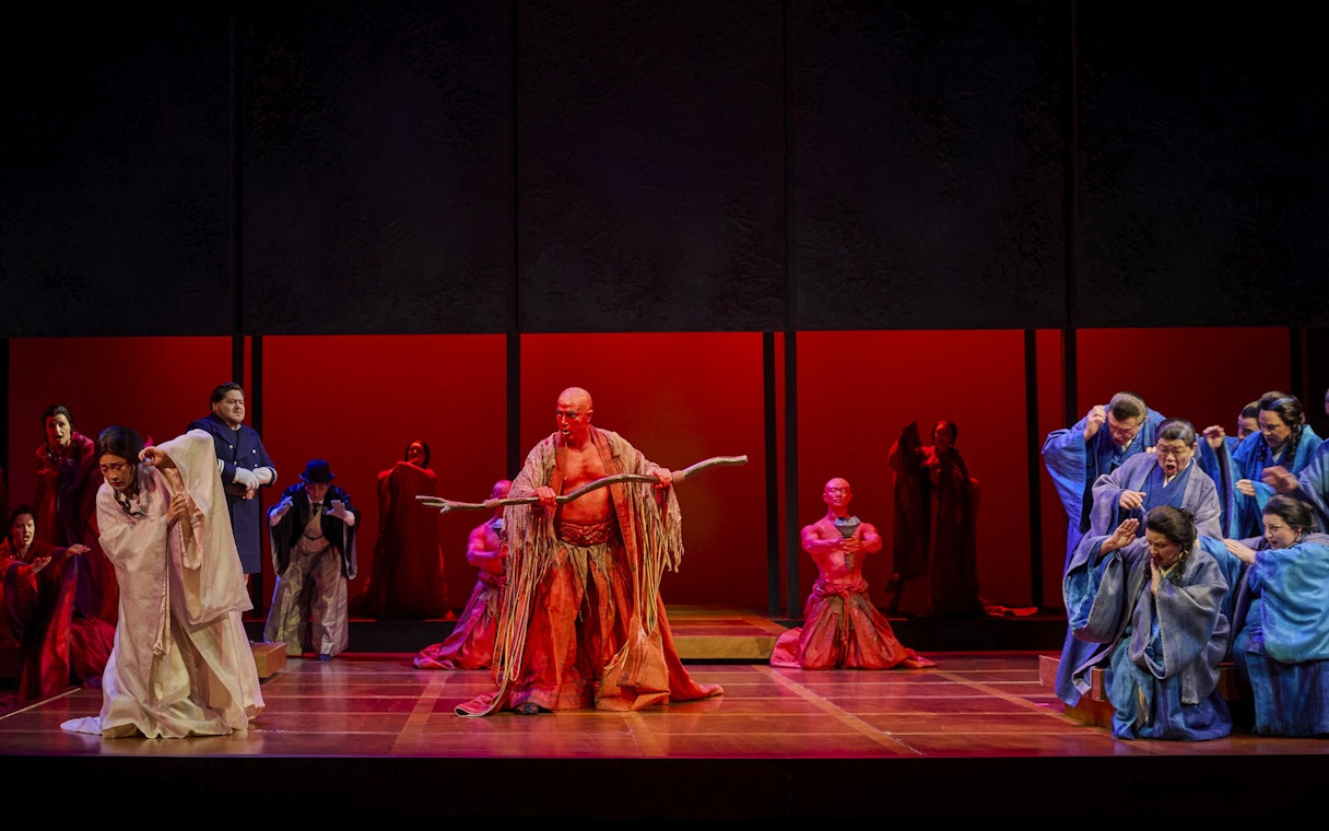 Stage performance of Madama Butterfly with actors in traditional costumes, Sydney.