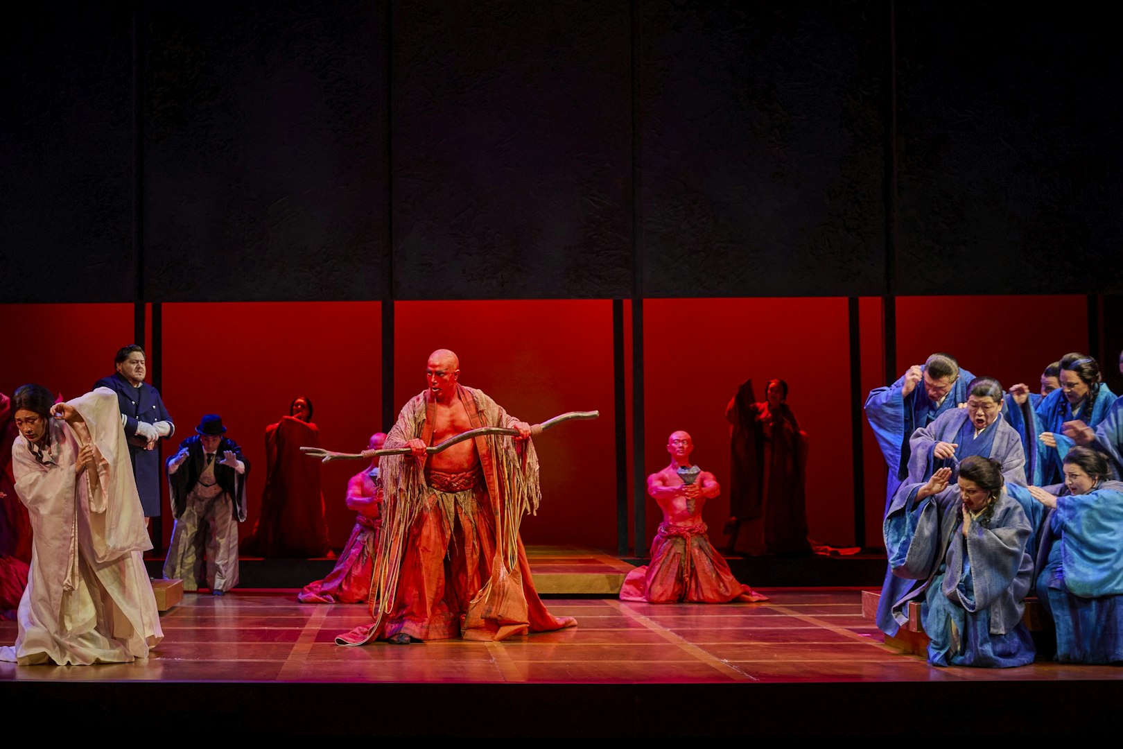 Stage performance of Madama Butterfly with actors in traditional costumes, Sydney.