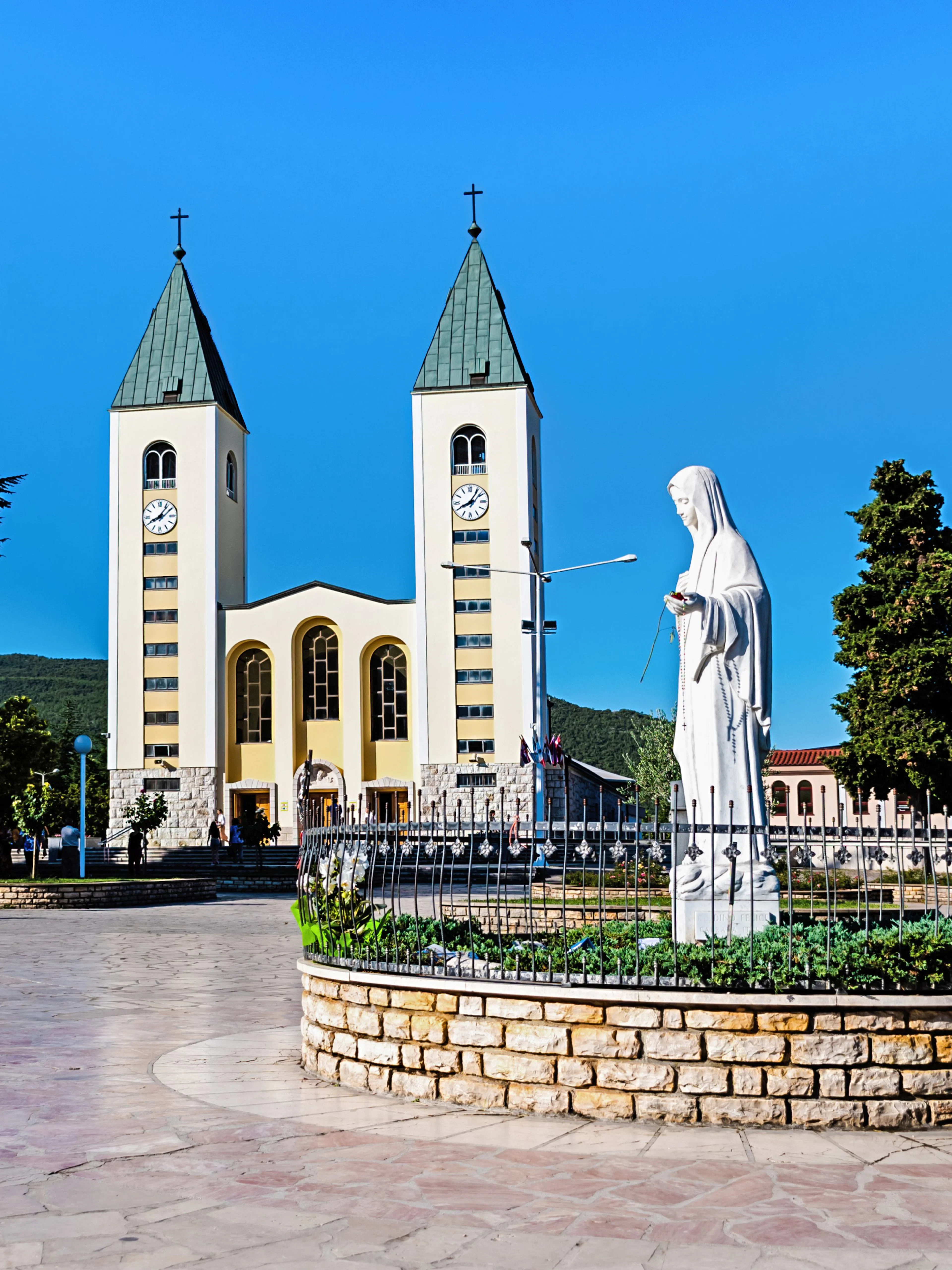 The Great Church of Saint James with statue in Medjugorje, Bosnia and Herzegovina.