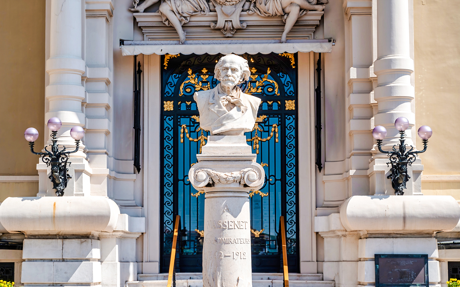 Bust of Jules Massenet at Monte Carlo Casino entrance, Monaco.