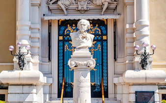Bust of Jules Massenet at Monte Carlo Casino entrance, Monaco.