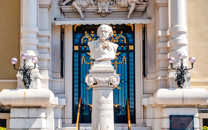 Bust of Jules Massenet at Monte Carlo Casino entrance, Monaco.