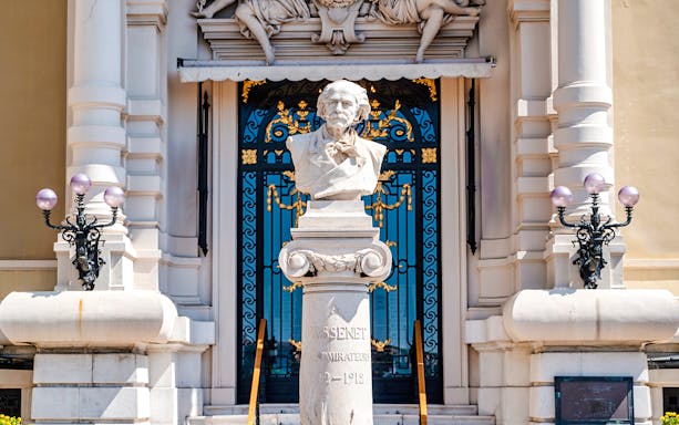 Bust of Jules Massenet at Monte Carlo Casino entrance, Monaco.