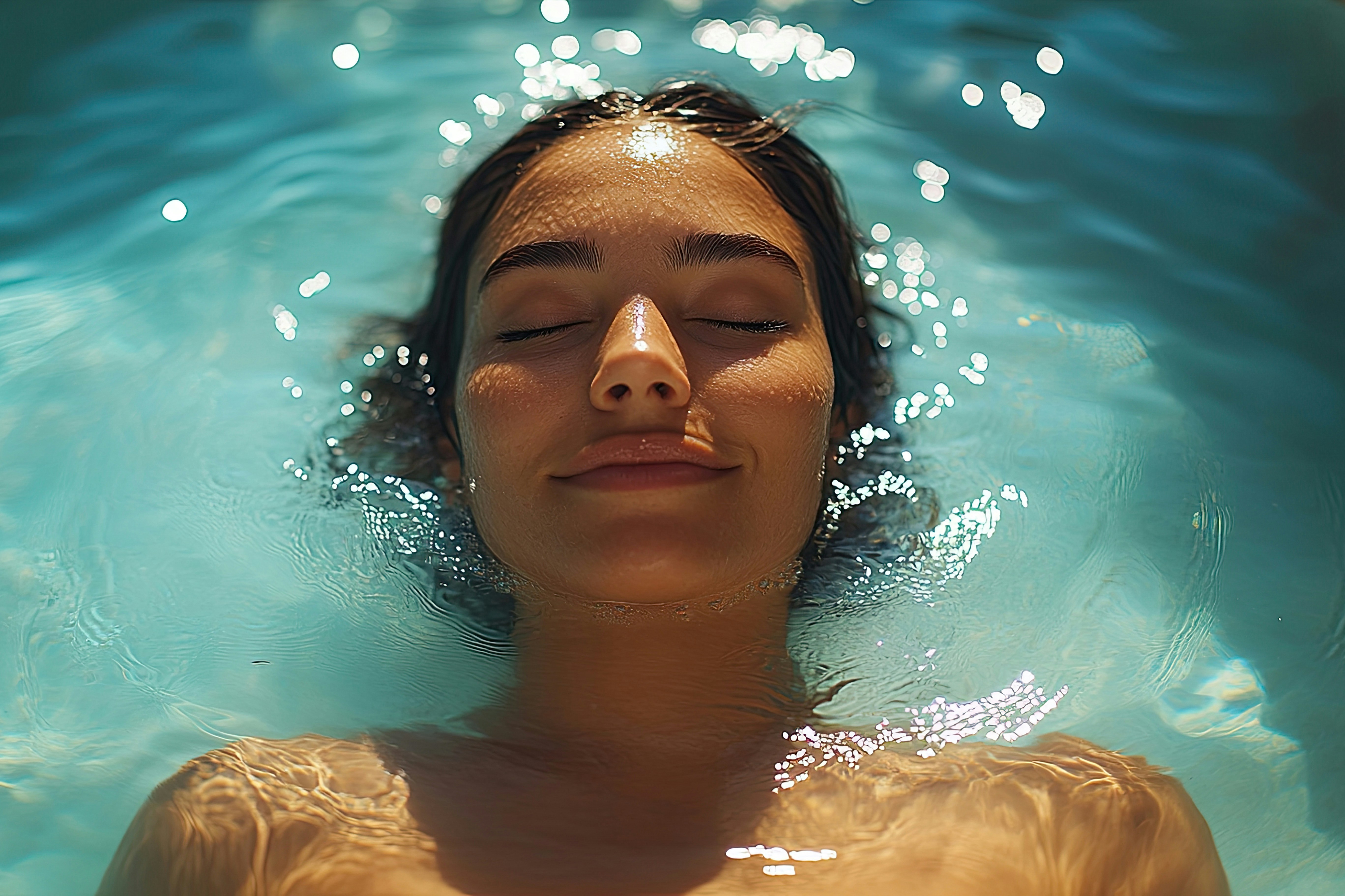 Person relaxing in the geothermal waters of Blue Lagoon, Iceland.