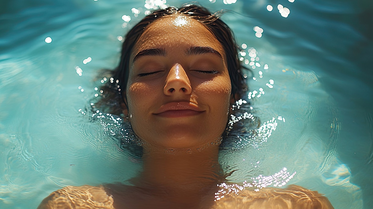 A women taking bath in Icelandic Hot springs