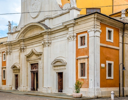 Church of Santa Maria del Suffragio facade in Ravenna, Italy, showcasing Baroque architecture