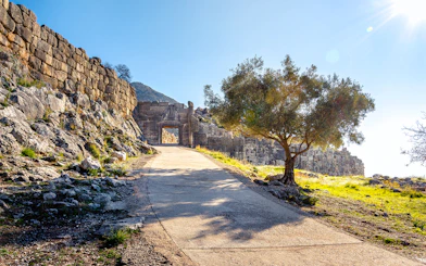 Path leading to the Lions Gate at the archaeological site of Mycenae, Greece.