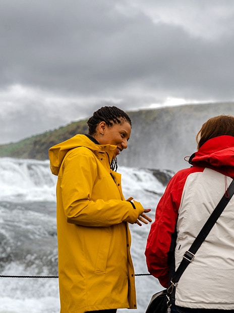 Tour group at Gullfoss waterfall on Golden Circle tour from Reykjavik.