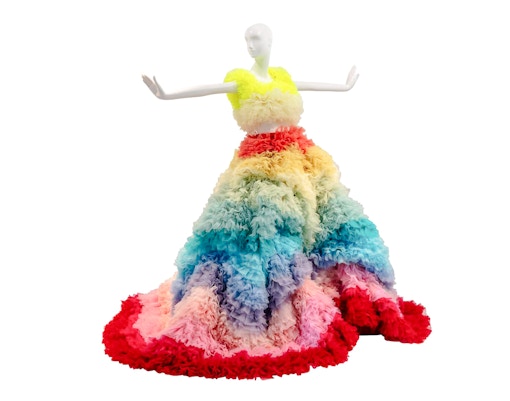 Colorful ruffled dress on mannequin, Let’s Party! Fashion for Kids, National Gallery of Victoria.