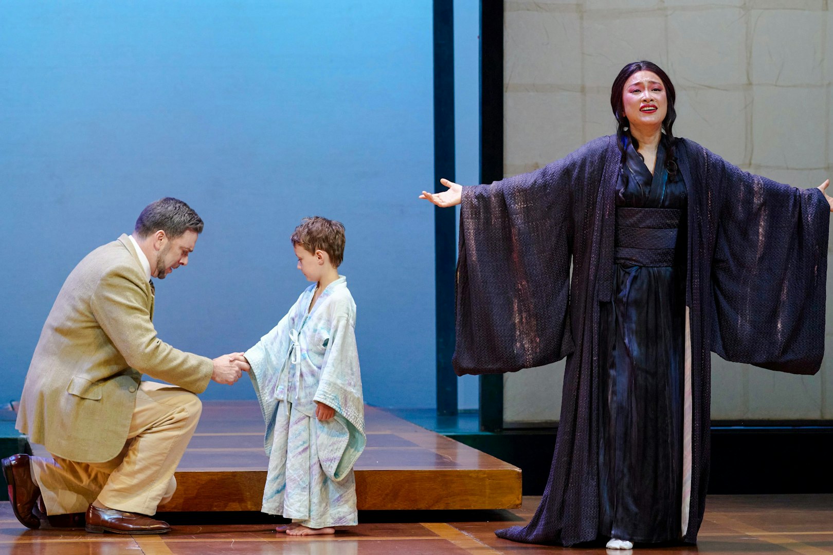 Stage scene from Madama Butterfly in Sydney with performers in traditional attire.