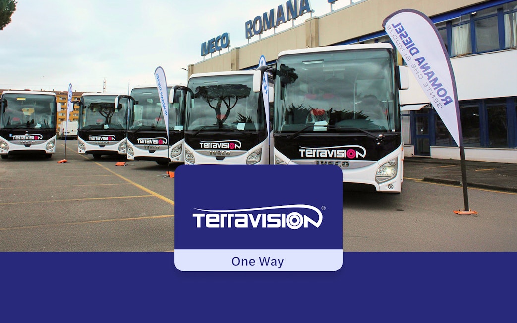 Terravision buses at Milan Malpensa Airport for transfers to Milan Center.
