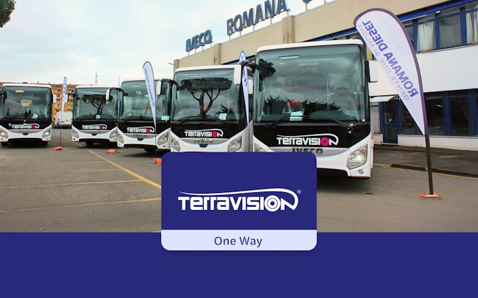 Terravision buses at Milan Malpensa Airport for transfers to Milan Center.