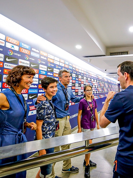 Visitors in the FC Barcelona press room during Camp Nou Experience tour.