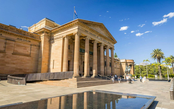 Art Gallery of New South Wales exterior with visitors, Sydney, Australia.