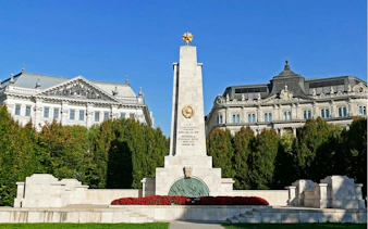 Soviet War Memorial in Liberty Square, Budapest, part of the self-guided city exploration game.