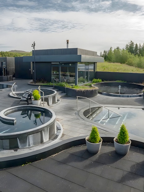 Krauma Geothermal Baths with outdoor hot tubs and modern facilities in Iceland.