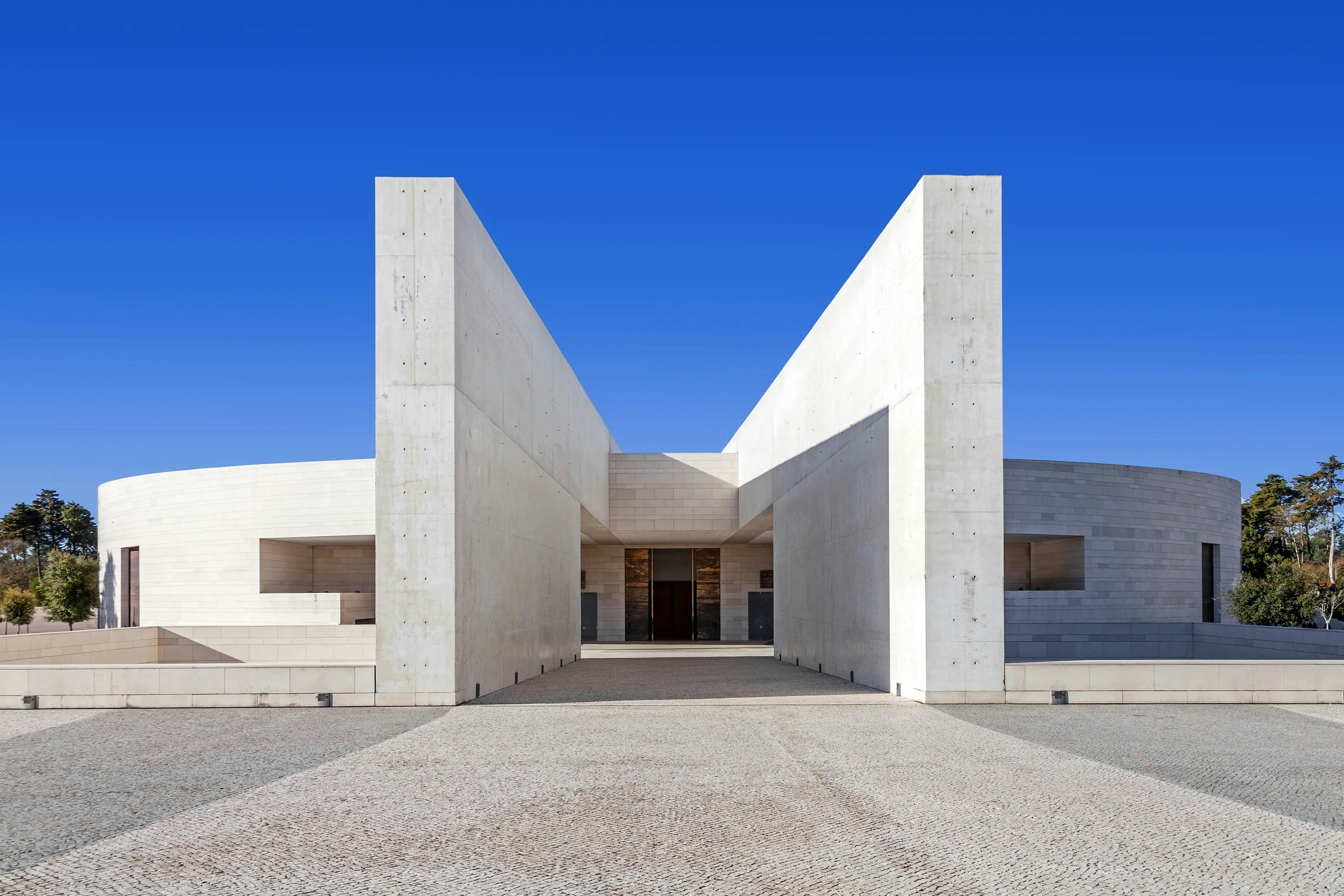 Modern architecture of the Church of the Holy Trinity in Fatima, Portugal.