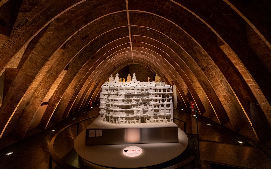 Model of Casa Mila in the attic during La Pedrera night tour, Barcelona.
