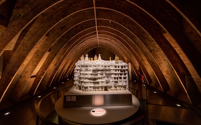 Model of Casa Mila in the attic during La Pedrera night tour, Barcelona.