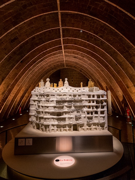 Model of Casa Mila in the attic during La Pedrera night tour, Barcelona.