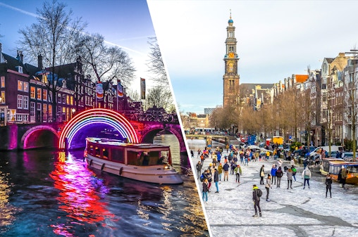 Combo: crucero y tour a pie en grupo pequeño por el Amsterdam Light Festival