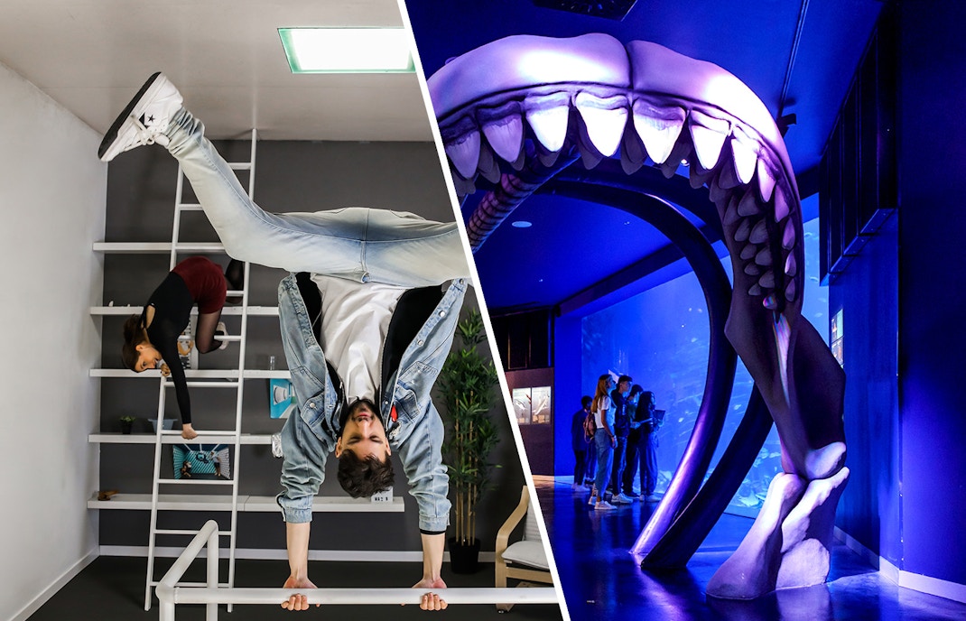 Visitors exploring interactive exhibits at Madrid Museum of Illusions and Atlantis Aquarium Madrid.