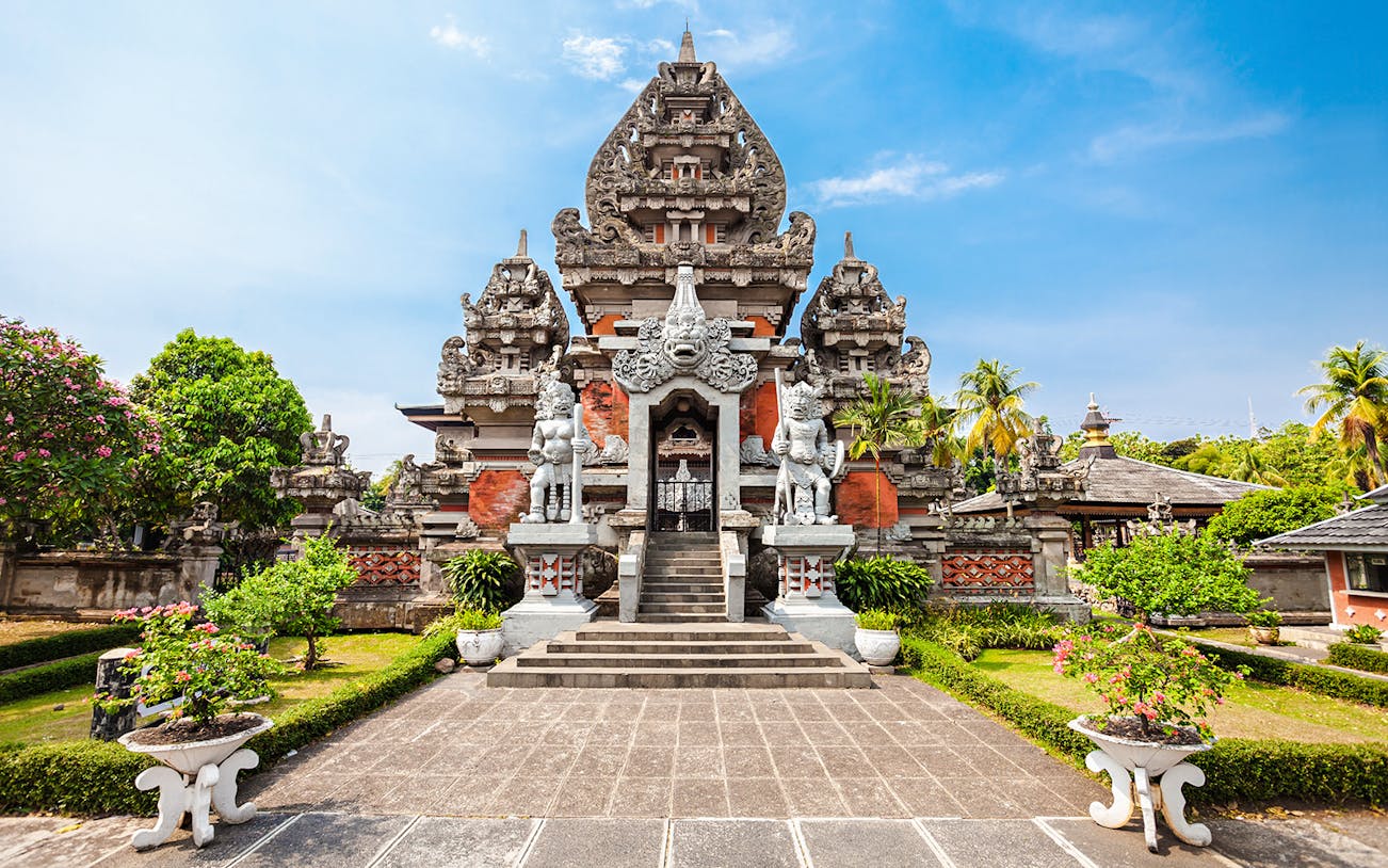 Traditional Indonesian temple architecture at Taman Mini Indonesia, Jakarta.