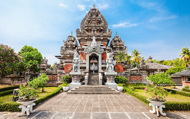 Traditional Indonesian temple architecture at Taman Mini Indonesia, Jakarta.