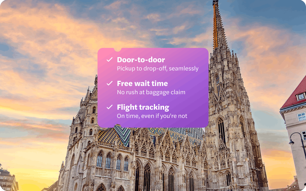 St. Stephen's Cathedral at sunrise, Stephansplatz, Vienna with travel service details.