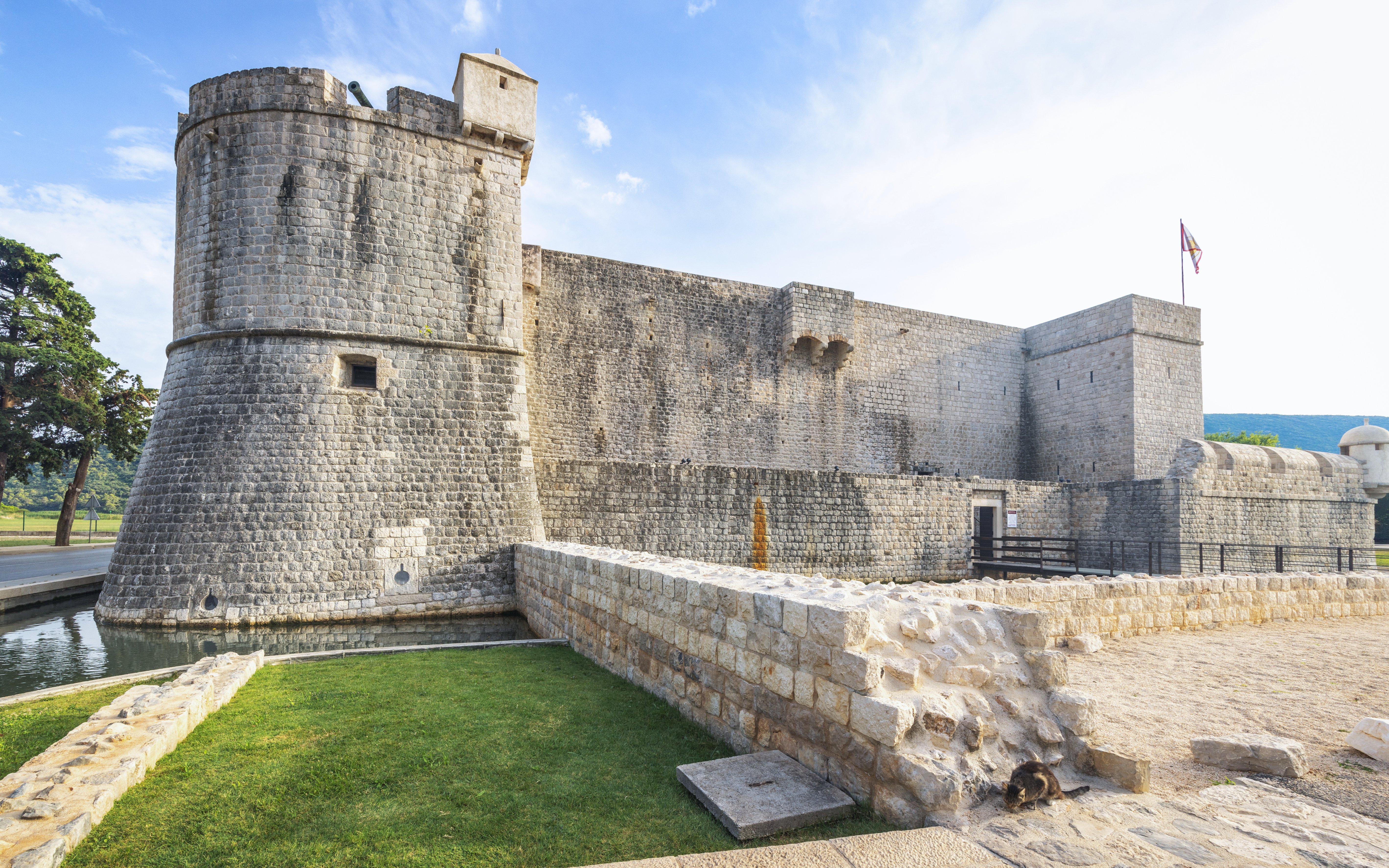 Ston castle walls in historic town on Peljesac peninsula, Croatia.