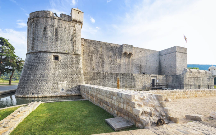 Ston castle walls in historic town on Peljesac peninsula, Croatia.