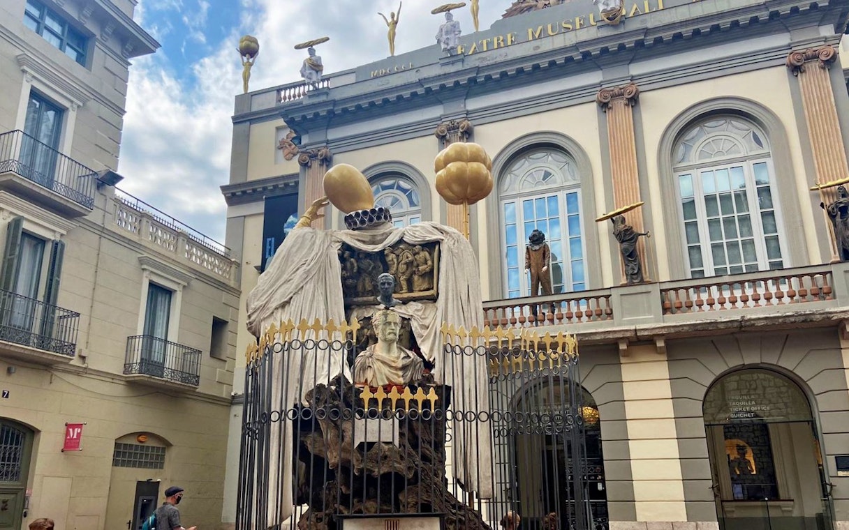 Dalí Theatre-Museum facade with surreal sculptures in Figueres, Spain.