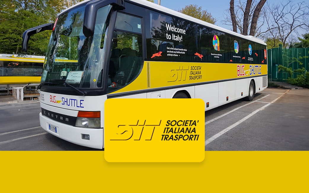 SIT shuttle bus parked at Ciampino Airport for transport to Roma Termini.