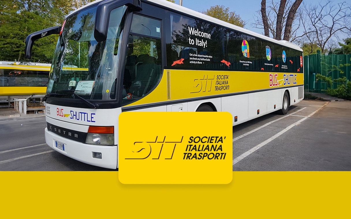 SIT shuttle bus parked at Ciampino Airport for transport to Roma Termini.