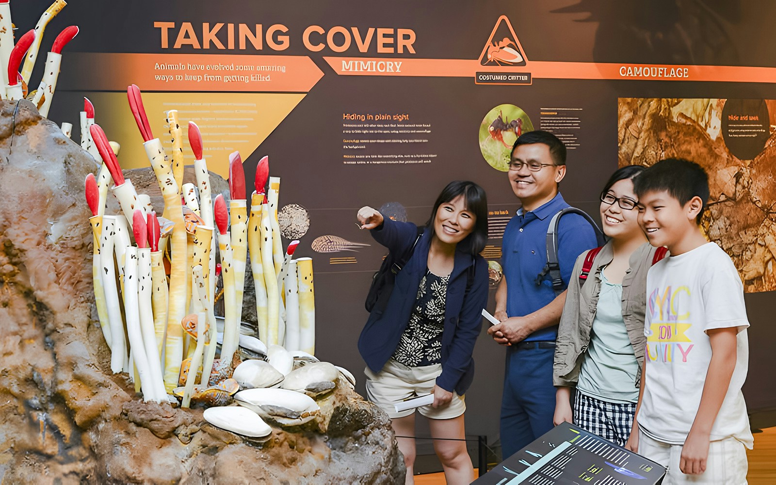 Guests viewing a model at 'Life at the Limits' exhibit, American Museum of Natural History.