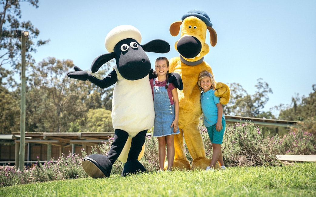 Children with Shaun the Sheep characters at Paradise Country.