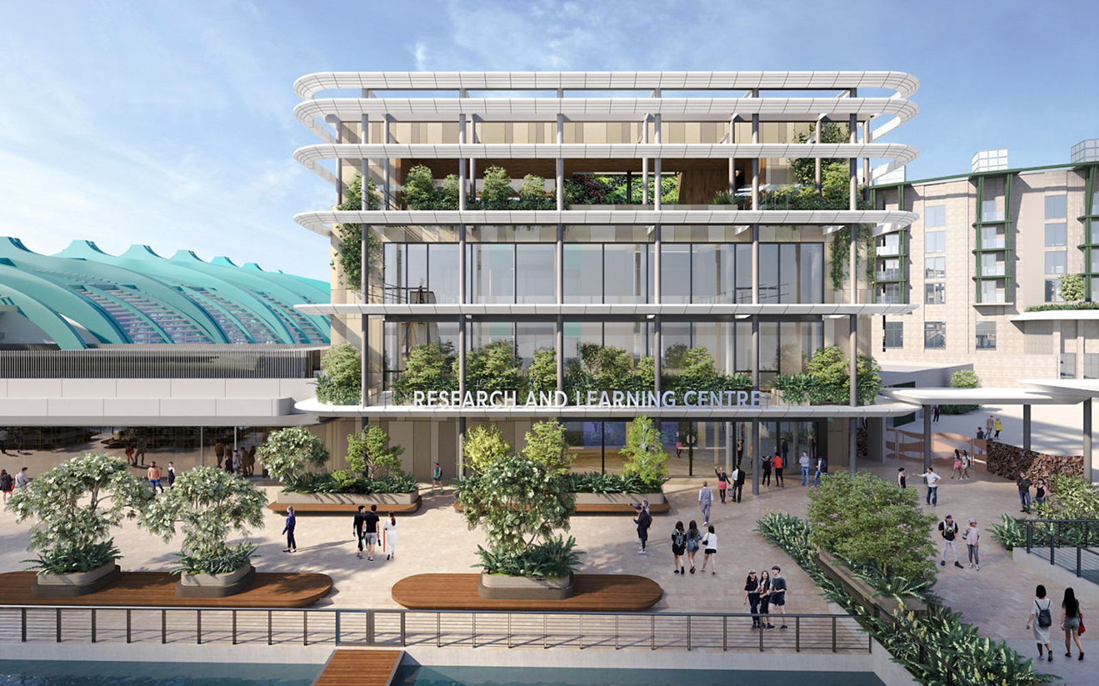 Research Center at Singapore Oceanarium with visitors outside.