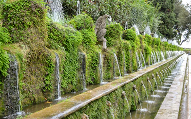 Fountains and greenery at Villa d’Este, Tivoli, Italy.