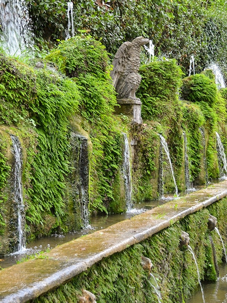 Fountains and greenery at Villa d’Este, Tivoli, Italy.