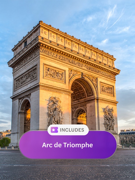 Arc de Triomphe in Paris at sunset, included in Paris Museum pass.