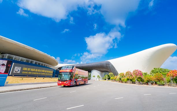 Hop-On Hop-Off bus in front of Quang Ninh Exhibition Center, Ha Long Bay.